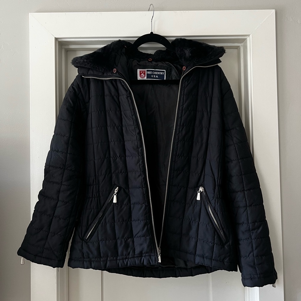 puffy jacket with faux fur collar